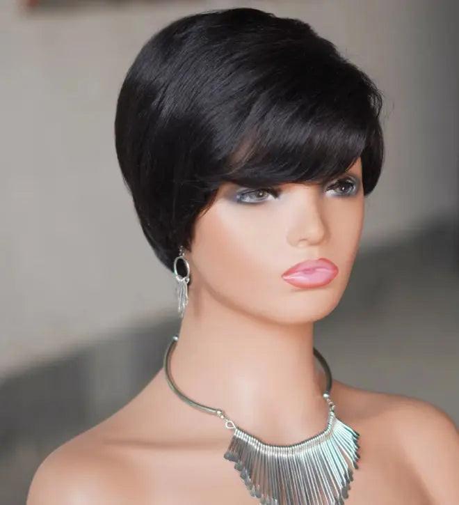 Pixie Cut Wig Short Layered Virgin Human Hair Wigs With Bangs.