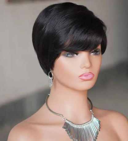 Pixie Cut Wig Short Layered Virgin Human Hair Wigs With Bangs.