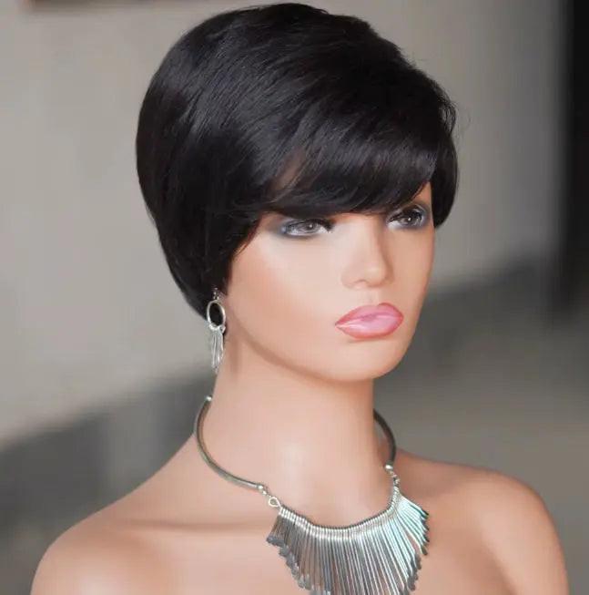Pixie Cut Wig Short Layered Virgin Human Hair Wigs With Bangs.