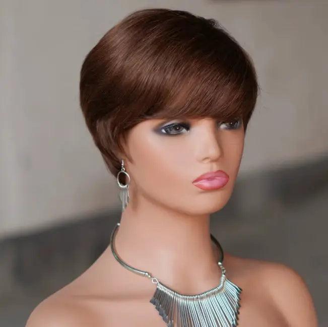 Pixie Cut Wig Short Layered Virgin Human Hair Wigs With Bangs.
