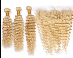 Celebrity Hair & Beauty Russian Blonde 613 Remy Hair Weave Deep Wave – 100 Percent Virgin With Frontal Closure.
