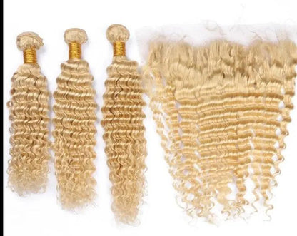 Celebrity Hair & Beauty Russian Blonde 613 Remy Hair Weave Deep Wave – 100 Percent Virgin With Frontal Closure.