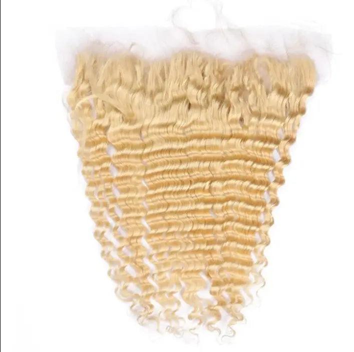 Celebrity Hair & Beauty Russian Blonde 613 Remy Hair Weave Deep Wave – 100 Percent Virgin With Frontal Closure.