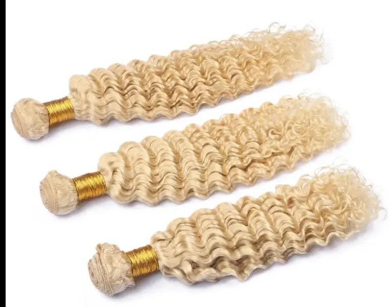 Celebrity Hair & Beauty Russian Blonde 613 Remy Hair Weave Deep Wave – 100 Percent Virgin With Frontal Closure.