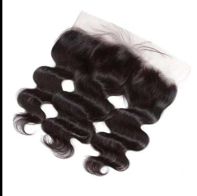 Body Wave HD Lace Free Parted Closure, 12A Remy human hair in natural black with baby hairs.
