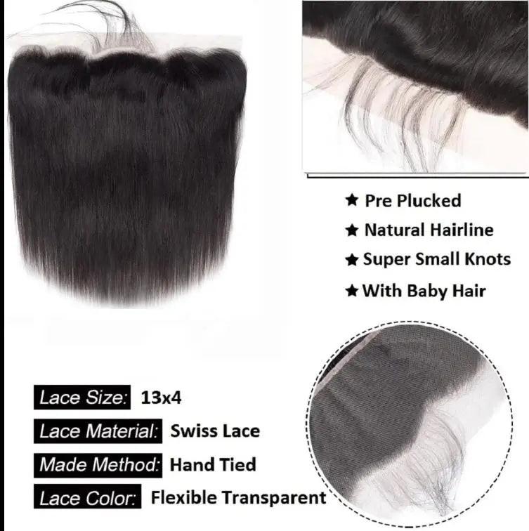 Celebrity Hair & Beauty Frontal Lace Transparent 13x4 Straight Lace Closure Brazilian Human Hair – Natural Look Seamless Blend.