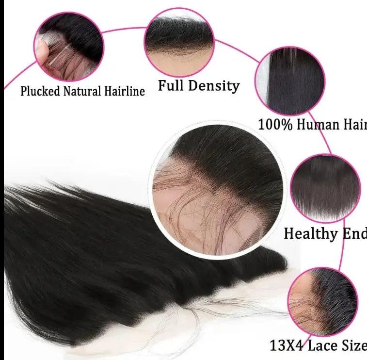 Celebrity Hair & Beauty Frontal Lace Transparent 13x4 Straight Lace Closure Brazilian Human Hair – Natural Look Seamless Blend.