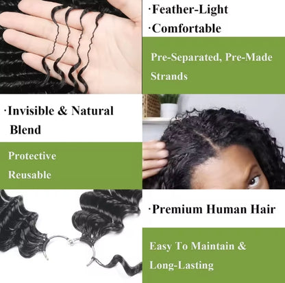 Crochet hair extensions by Celebrity Hair & Beauty featuring Miracle Knots Human Feather Afro curly knotless style in 100g.