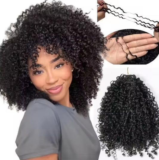 Celebrity Hair & Beauty Miracle Knots human feather crochet hair extensions in afro curly knotless style, 100g.