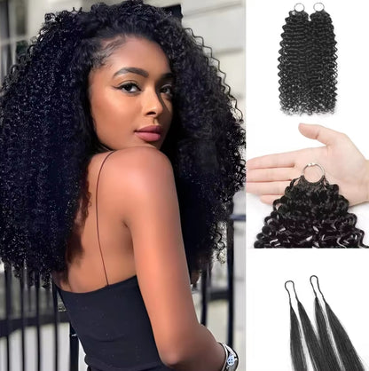 Miracle Knots human feather crochet hair extensions by Celebrity Hair & Beauty in afro curly knotless style, 100g.