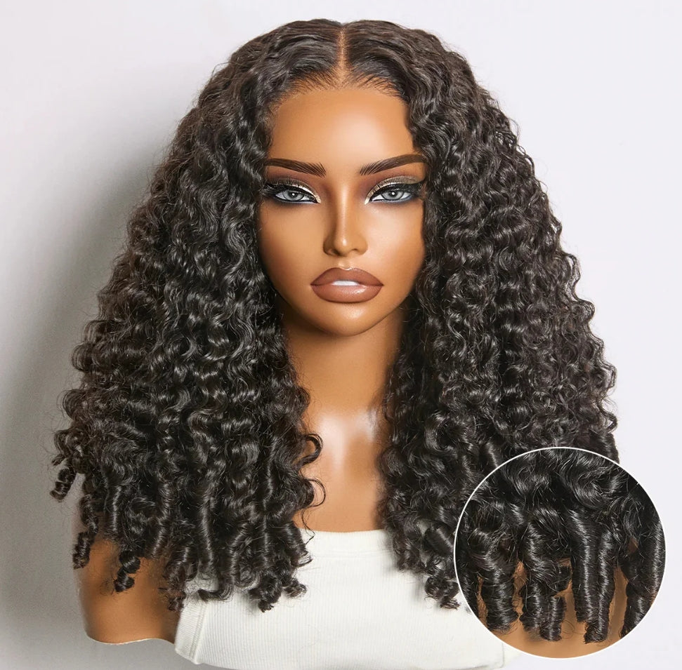 180% density Burmese curly wig, 30'', 13x6 transparent lace frontal, glueless, pre-bleached, natural black #1B