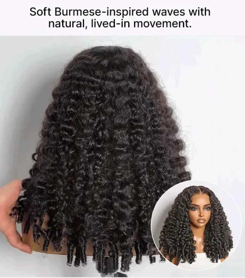 180% density Burmese Curly lace frontal wig, 13x6 frontal lace, glueless cap, 30'', natural black #1B, pre-bleached