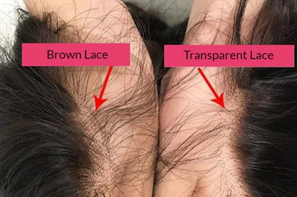 Brown lace vs transparent lace on a 13x6 Burmese Curly frontal wig, 180% density, 30'' length.