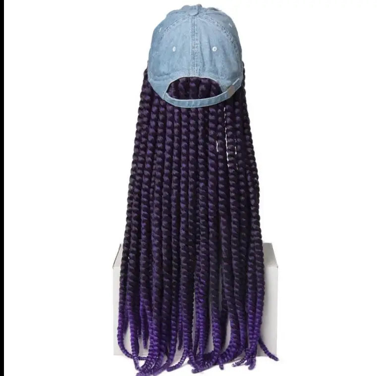 Twist Hair Wigs Synthetic Black Hat Attached Hat With Baseball Hat With Goddess Locs, featuring stylish purple locs.