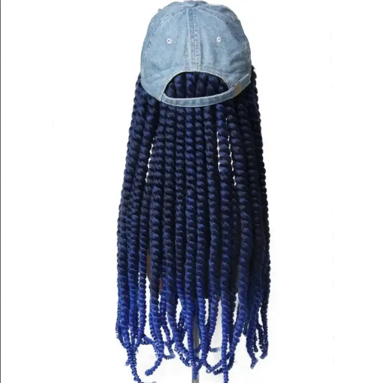 Stylish Twist Hair Wigs Synthetic Black Hat Attached Hat With Baseball Hat With Goddess Locs for trendy looks.