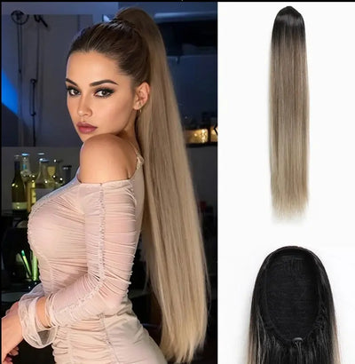 30 Inches Grey Blonde Synthetic Ponytail – Luxuriously Soft and Stylish - Celebrity Hair & Beauty