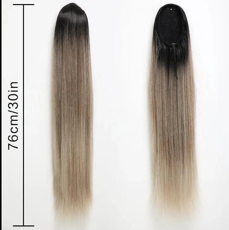 30 Inches Grey Blonde Synthetic Ponytail – Luxuriously Soft and Stylish.
