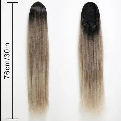 30 Inches Grey Blonde Synthetic Ponytail – Luxuriously Soft and Stylish.