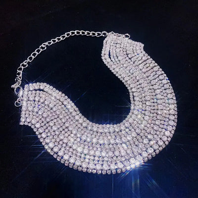 Multilayer Gold Color Chain Rhinestone Necklaces silver