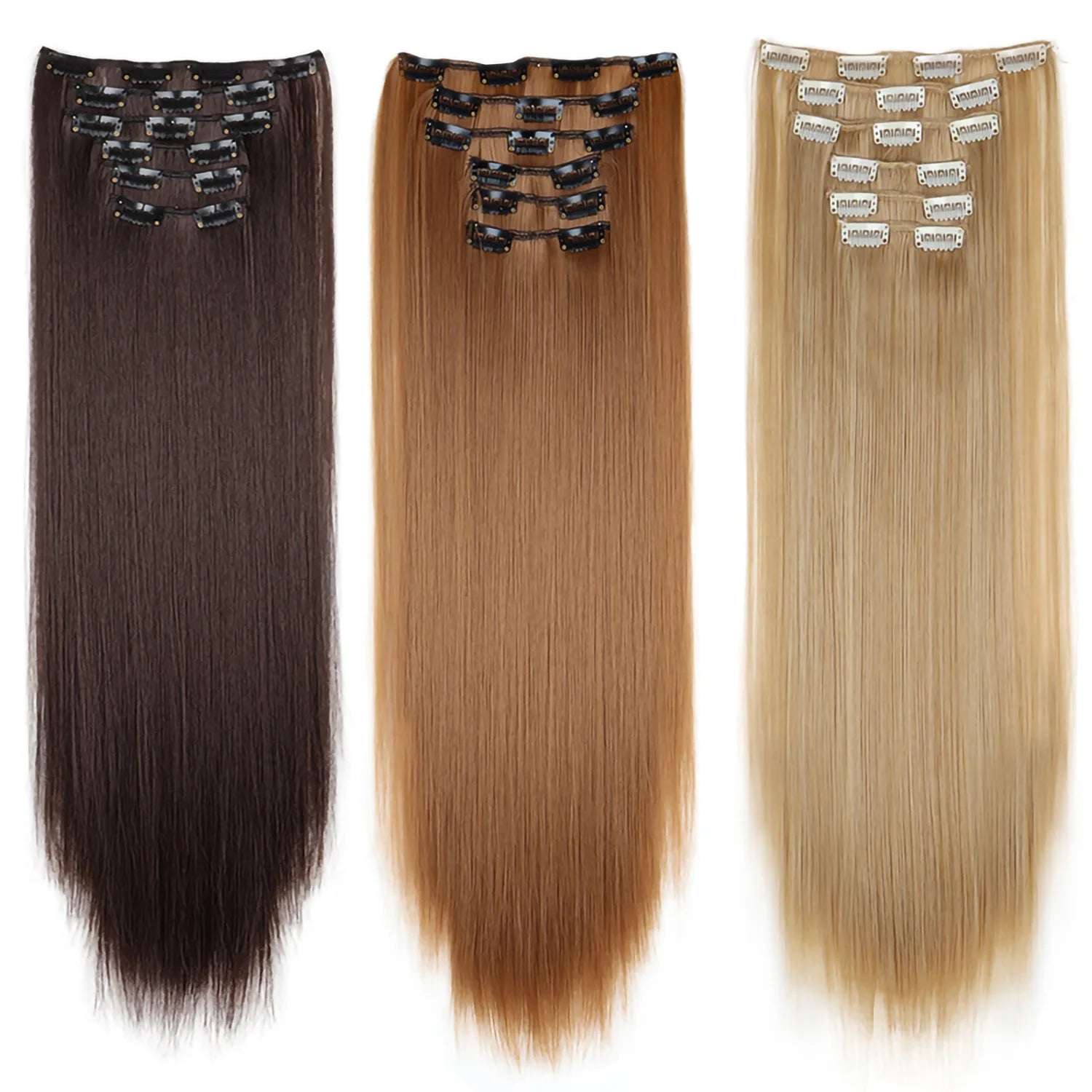 24Inch 16 Clips in Hair Extensions Long Straight Synthetic Hair