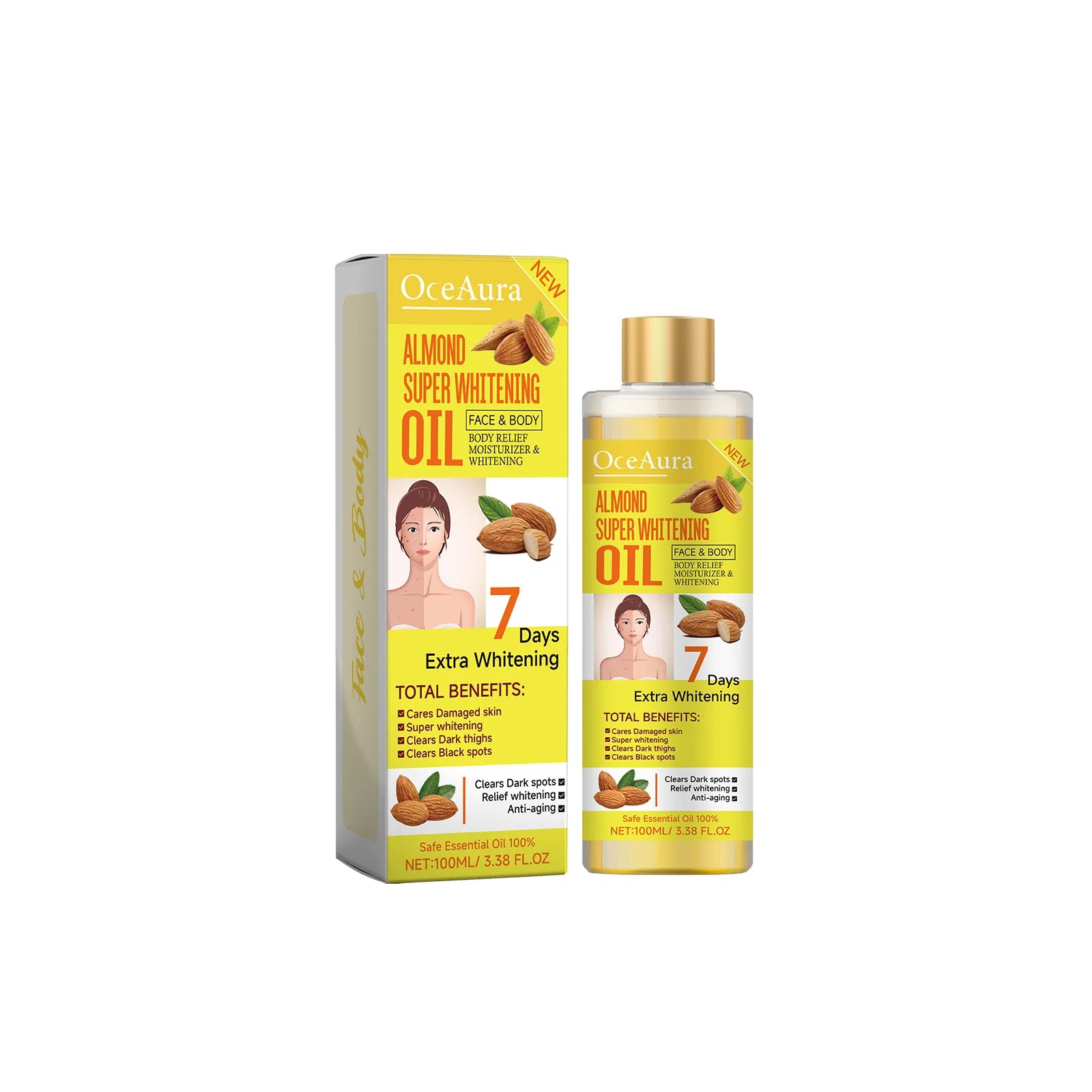 Natural Body Whitening Oil – Hydrating & Brightening Almond 100ml