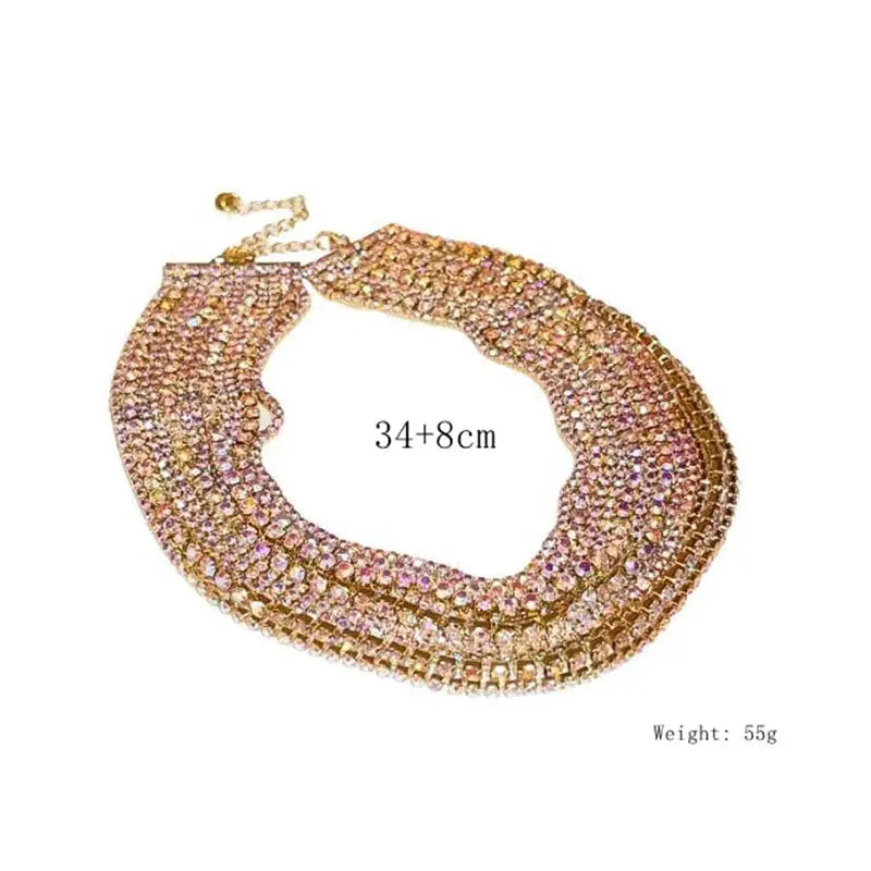 Multilayer Gold Color Chain Rhinestone Necklaces