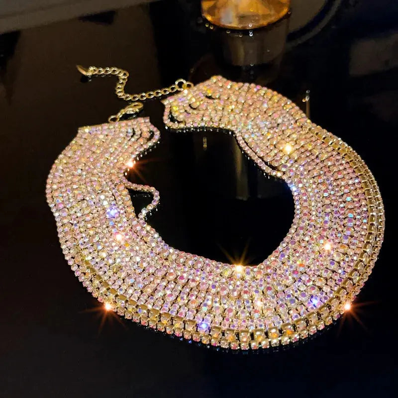Multilayer Gold Color Chain Rhinestone Necklaces colorful gold