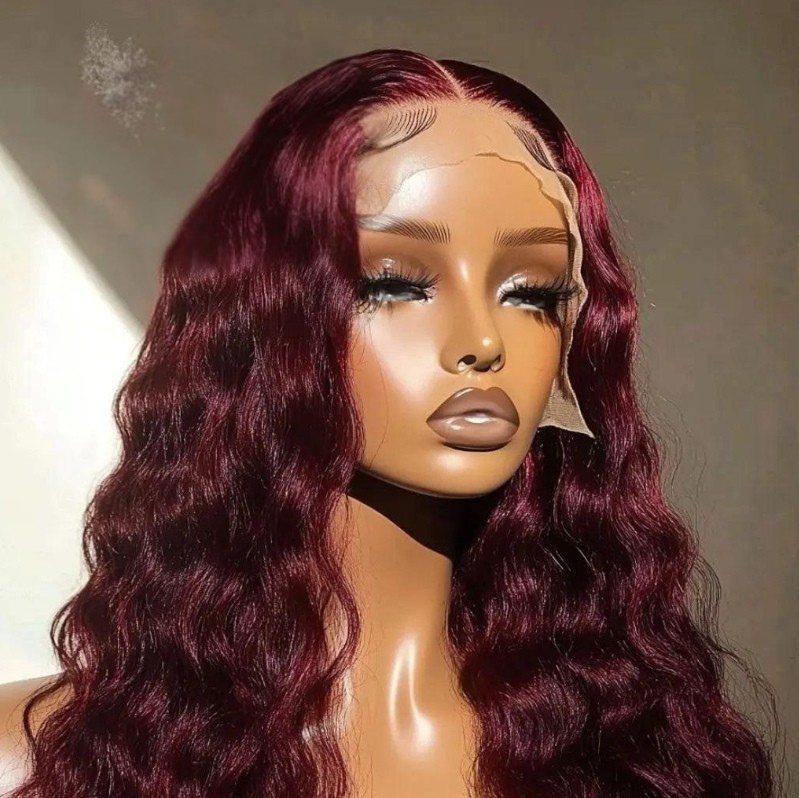 Celebrity Hair & Beauty Cranberry Lust 99J Burgundy 13X4 natural wave HD lace full wig, 180% density, pre-plucked, human hair