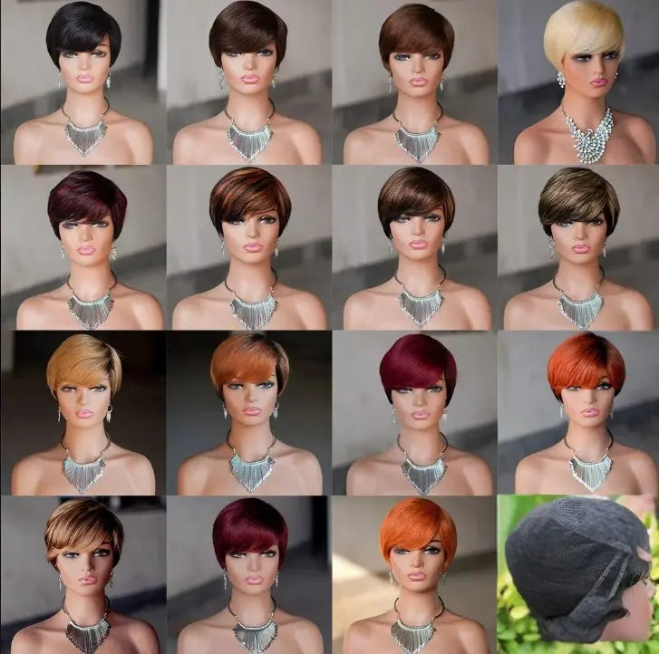 Pixie Cut Wig Short Layered Virgin Human Hair Wigs With Bangs Celebrity Hair & Beauty