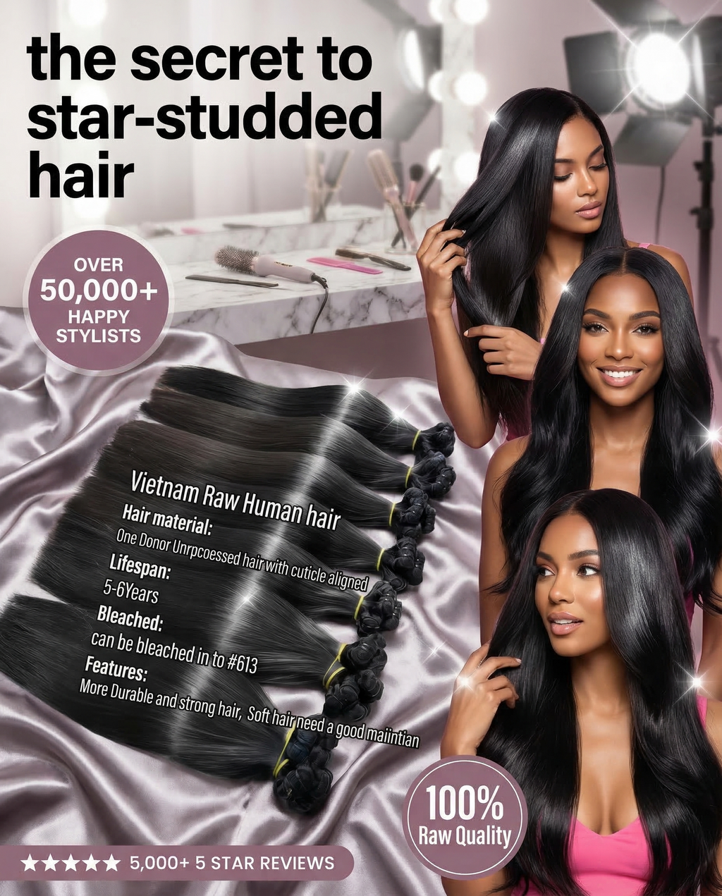 Raw Vietnam Hair Bundles Straight 10-30'' - premium virgin straight bundles for flawless style.