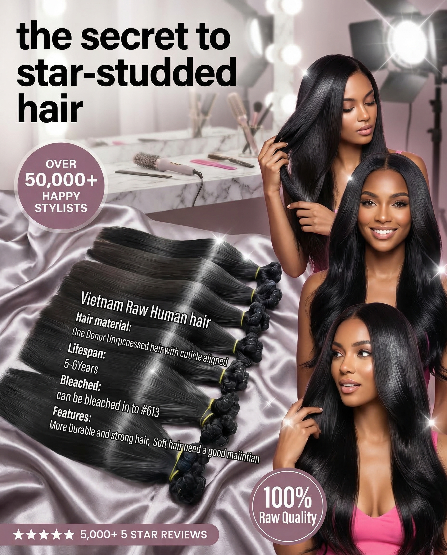 Raw Vietnam Hair Bundles Straight 10-30'' - premium virgin straight bundles for flawless style.