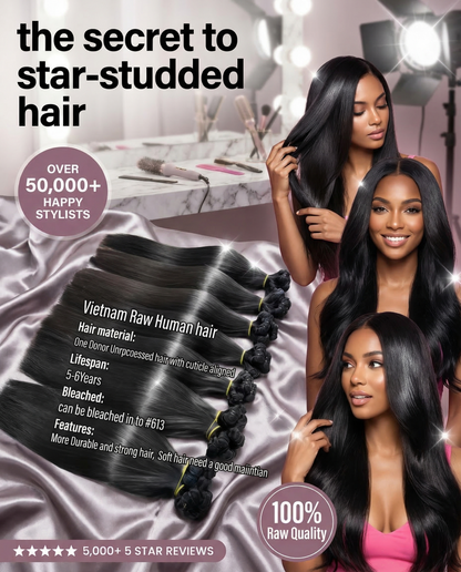 Raw Vietnam Hair Bundles Straight 10-30'' - premium virgin straight bundles for flawless style.