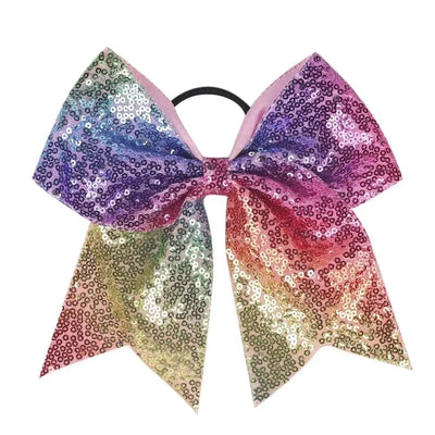 Big Bowknot Girl Hairband Girls Ribbon Cheerleading Hair Bows with Sequin Beads Kids Ponytail Holder Women Elastic Hair Tie QC