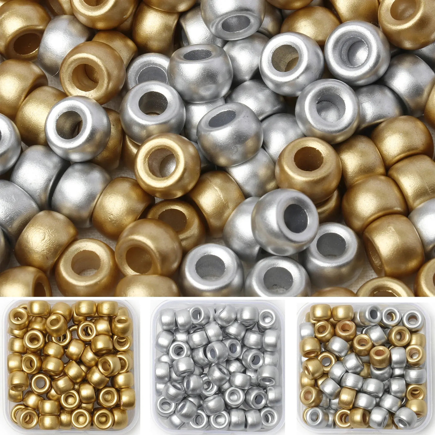 80pcs/box Gold Color Silver Color Pony Beads Big Hole Loose Spacer Beads for Jewelry Making DIY Bracelets Necklace Hair Decor