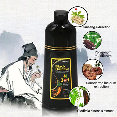 500ml 3 In 1 Instant Coloring Shampoo Natural Black Dye