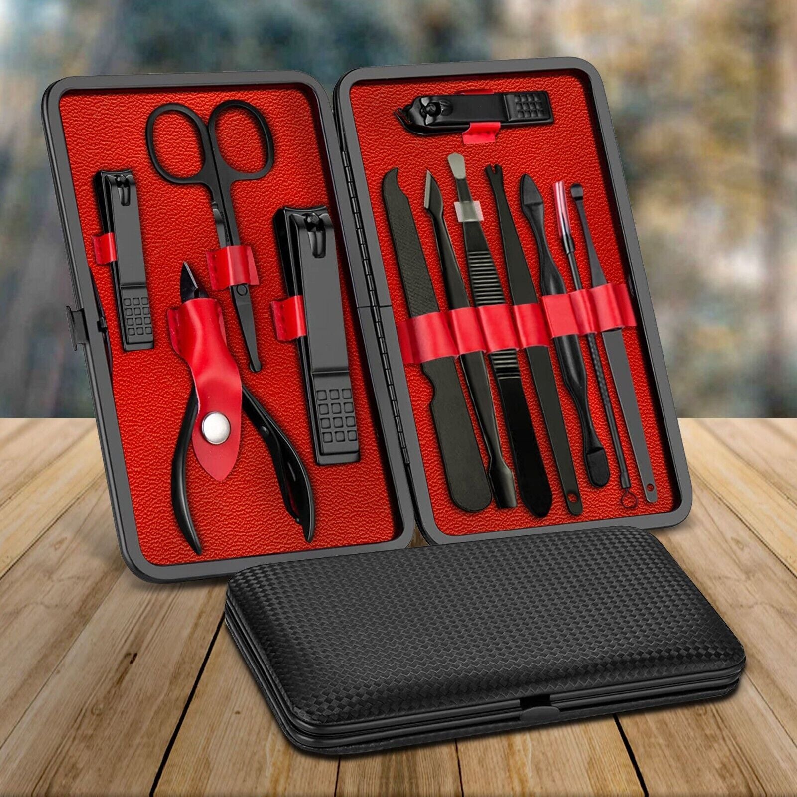 12 Pieces Manicure Pedicure Nail Care Set Cutter Clippers Tool Kit Black and red