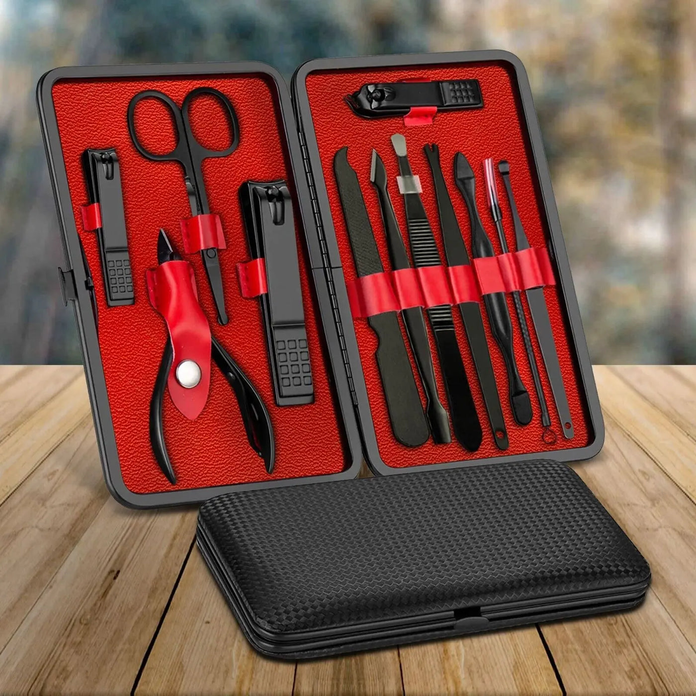 12 Pieces Manicure Pedicure Nail Care Set Cutter Clippers Tool Kit Black and red