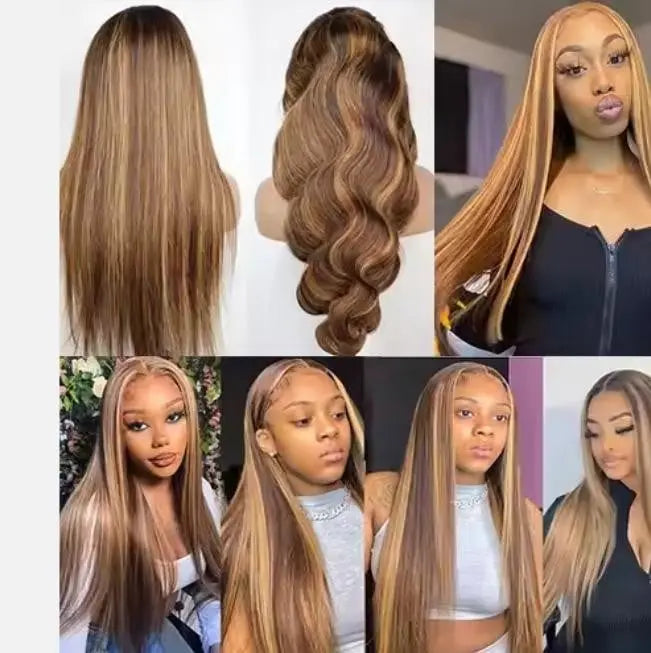 Ombre Brown Honey 13*6 Lace Frontal HD Human Hair Wig 40 Straight