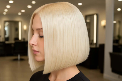 613/Blonde Bob Wig Straight 100% Human Hair.