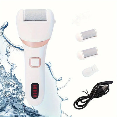 Electric Foot Grinder And Callus Remover, Electric Foot Polisher, Rechargeable Foot Washing And Pedicure Kit, Suitable For Cracked Heels And Dead Skin, With 3 Roller Heads White