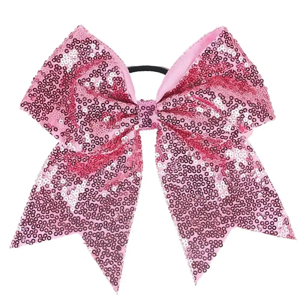 Big Bowknot Girl Hairband Girls Ribbon Cheerleading Hair Bows with Sequin Beads Kids Ponytail Holder Women Elastic Hair Tie PK