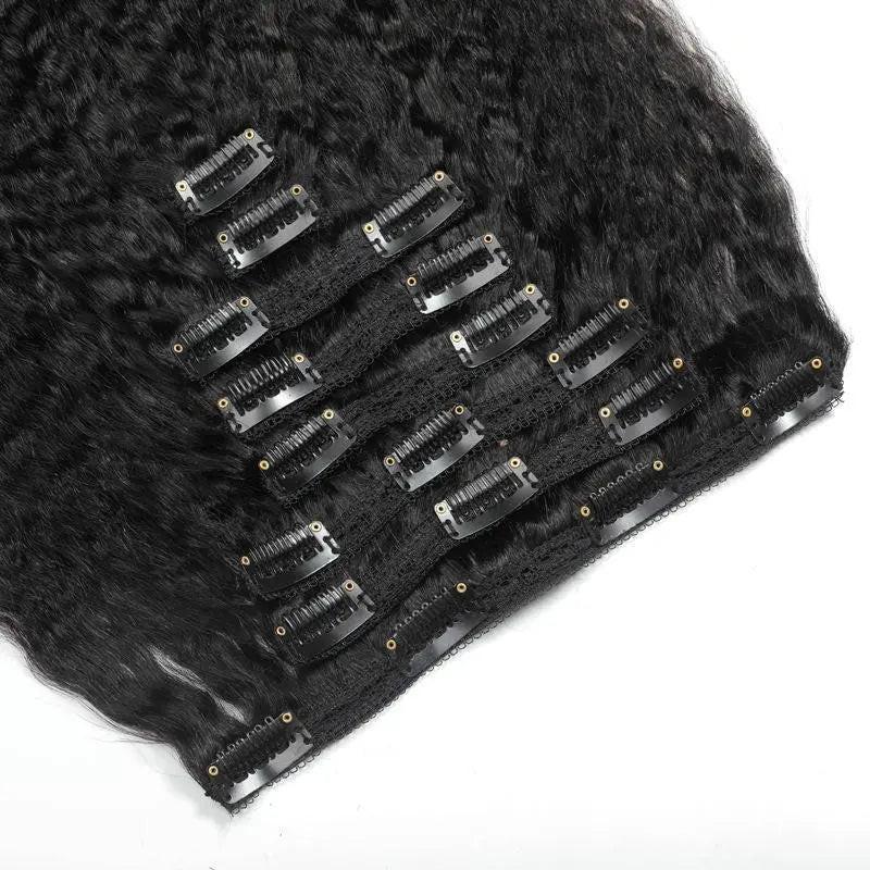 Kinky Straight Clip-In Extensions-Human Hair Extensions Natural.