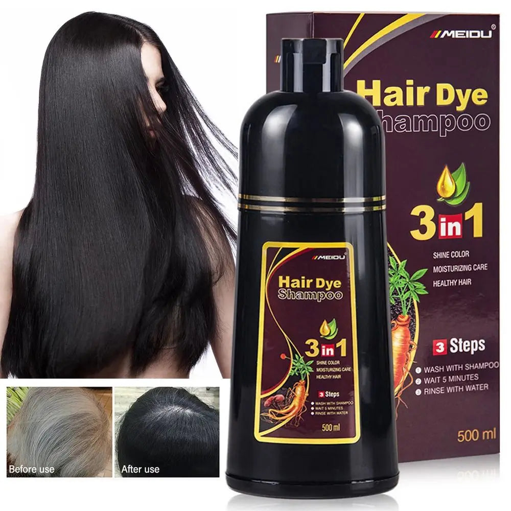 500ml 3 In 1 Instant Coloring Shampoo Natural Black Dye