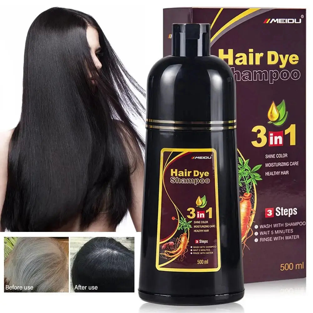 500ml 3 In 1 Instant Coloring Shampoo Natural Black Dye