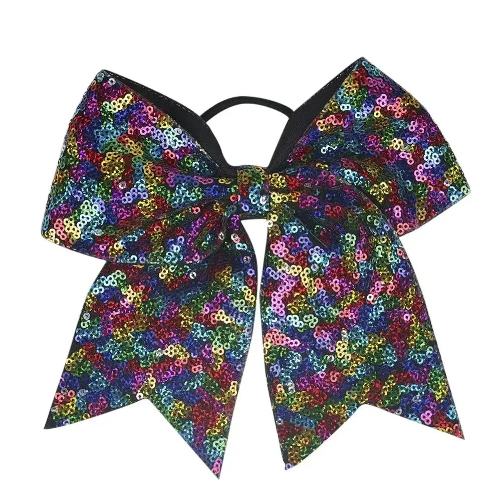 Big Bowknot Girl Hairband Girls Ribbon Cheerleading Hair Bows with Sequin Beads Kids Ponytail Holder Women Elastic Hair Tie HQC