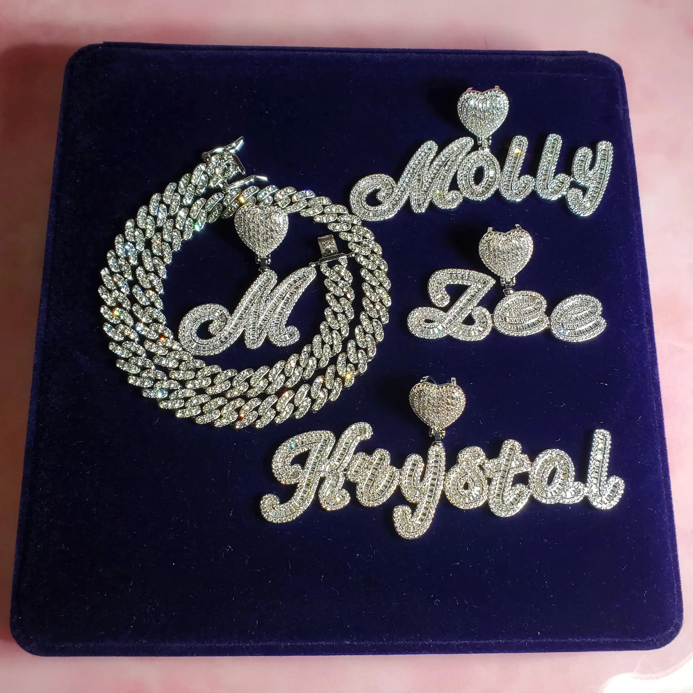 Icy Heart Bail Custom Brush Cursive Letter Name Necklace Pendant Hot Trendy Accessories Personalized Gift for Her Women's Jewel 20 Inches