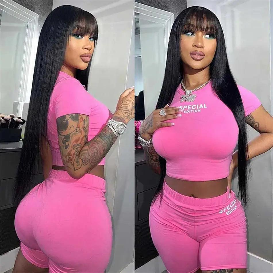 Human Hair Wig With Bangs.