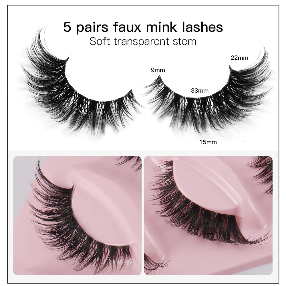 5 Pairs Cat Eye Lashes Faux Mink Natural Long Winged Lashes