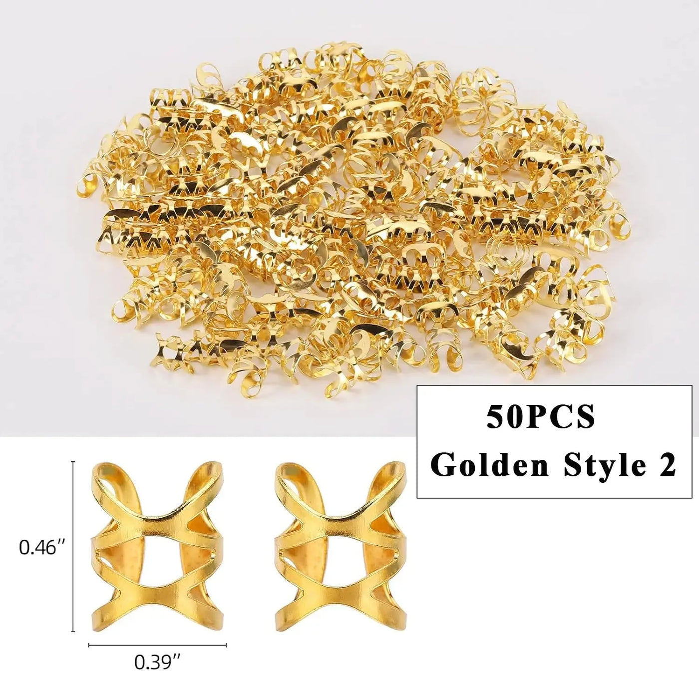 8*9mm Golden/Silver Hair Cuffs Loc Rings for Braids, Hair Clips Multi Style Metal Dreadlock Hair Beads Accessories Decoration 50PCS S Style 2