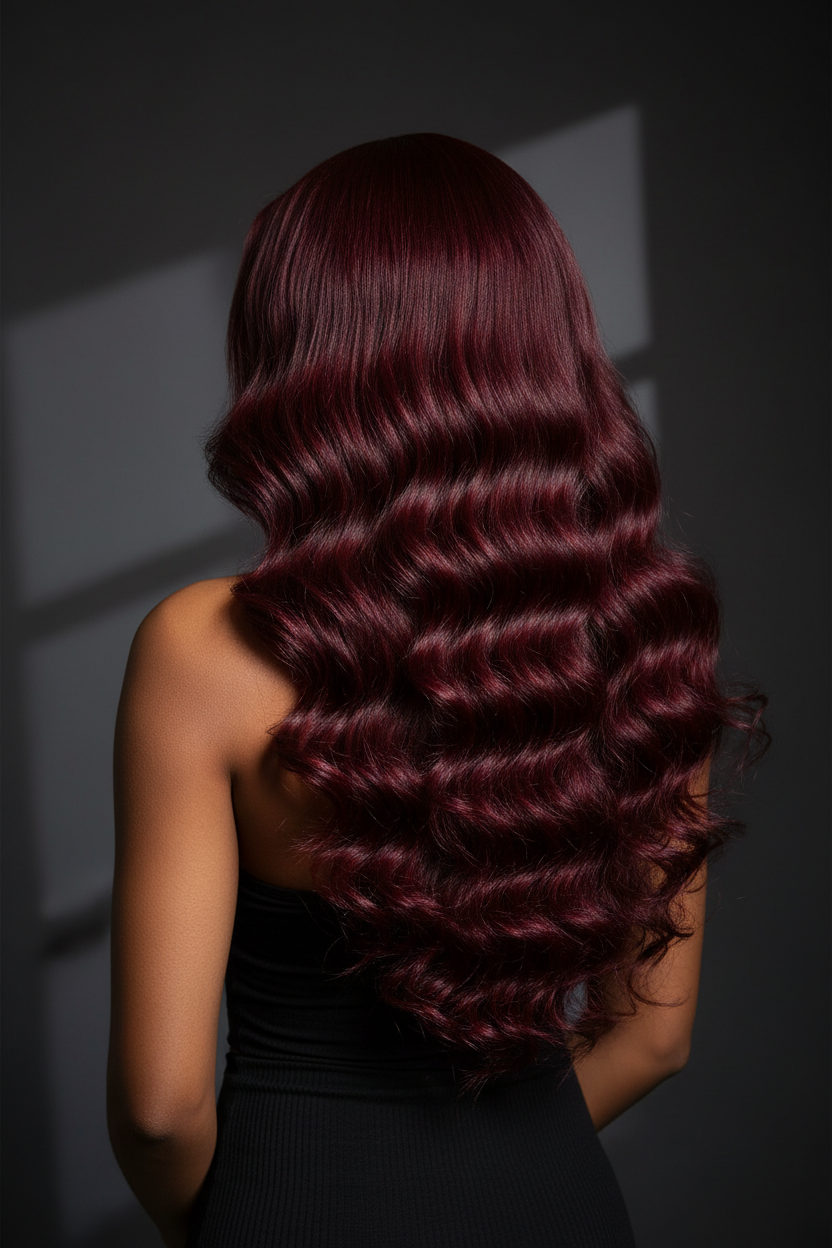 24 Inch Burgundy Wave Lace Closure Wig 5x5 250 Density